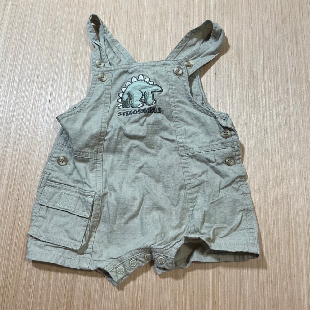 Sesame Street Shortalls Baby Boys Khaki Green Stegosaurus Dinosaur Ripstop 12M